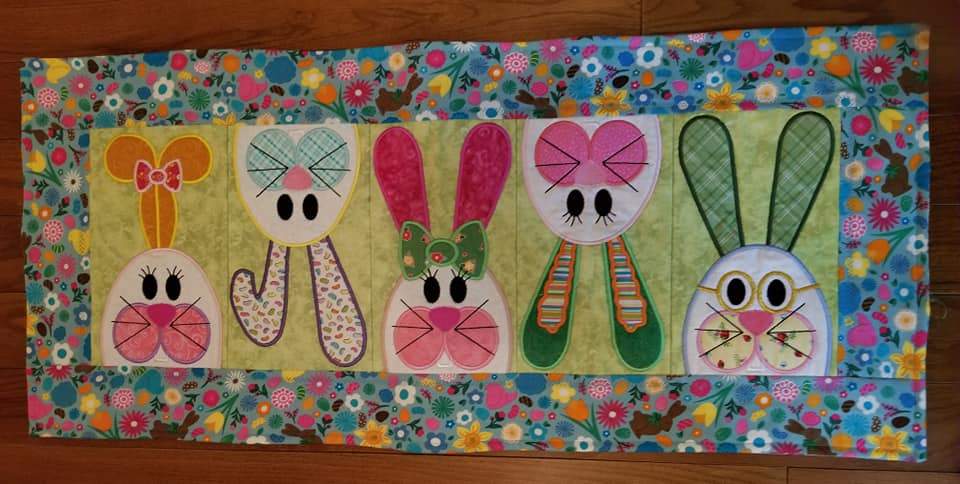 Easter Bunny Table Runner 5x7 6x10 8x12 - Sweet Pea Australia In the hoop machine embroidery designs. in the hoop project, in the hoop embroidery designs, craft in the hoop project, diy in the hoop project, diy craft in the hoop project, in the hoop embroidery patterns, design in the hoop patterns, embroidery designs for in the hoop embroidery projects, best in the hoop machine embroidery designs perfect for all hoops and embroidery machines
