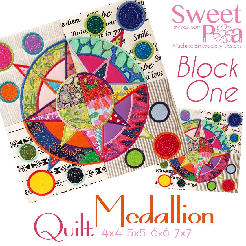 Medallion BOM Sew Along Quilt Block 1 Centre - Sweet Pea Australia In the hoop machine embroidery designs. in the hoop project, in the hoop embroidery designs, craft in the hoop project, diy in the hoop project, diy craft in the hoop project, in the hoop embroidery patterns, design in the hoop patterns, embroidery designs for in the hoop embroidery projects, best in the hoop machine embroidery designs perfect for all hoops and embroidery machines