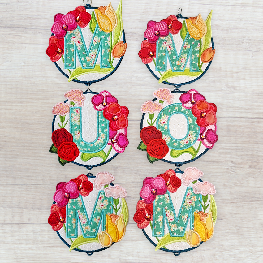 Mum or Mom Wall Hanger 5x5 6x6 7x7 In the hoop machine embroidery designs