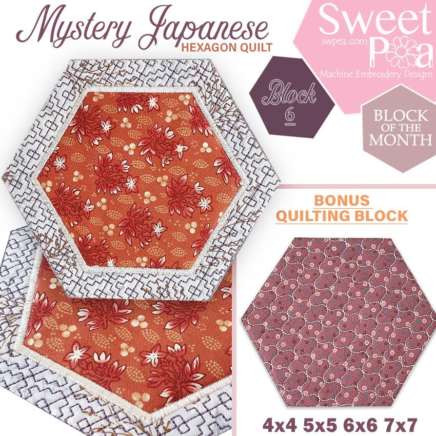 Mystery Japanese Hexagon Quilt BOM Block 6 - Sweet Pea Australia In the hoop machine embroidery designs. in the hoop project, in the hoop embroidery designs, craft in the hoop project, diy in the hoop project, diy craft in the hoop project, in the hoop embroidery patterns, design in the hoop patterns, embroidery designs for in the hoop embroidery projects, best in the hoop machine embroidery designs perfect for all hoops and embroidery machines