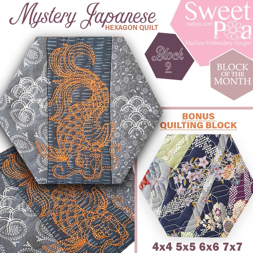 Mystery Japanese Hexagon Quilt BOM Block 9 - Sweet Pea Australia In the hoop machine embroidery designs. in the hoop project, in the hoop embroidery designs, craft in the hoop project, diy in the hoop project, diy craft in the hoop project, in the hoop embroidery patterns, design in the hoop patterns, embroidery designs for in the hoop embroidery projects, best in the hoop machine embroidery designs perfect for all hoops and embroidery machines