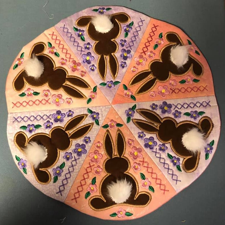 Bunny Table Centre 5x5 6x6 7x7 - Sweet Pea Australia In the hoop machine embroidery designs. in the hoop project, in the hoop embroidery designs, craft in the hoop project, diy in the hoop project, diy craft in the hoop project, in the hoop embroidery patterns, design in the hoop patterns, embroidery designs for in the hoop embroidery projects, best in the hoop machine embroidery designs perfect for all hoops and embroidery machines