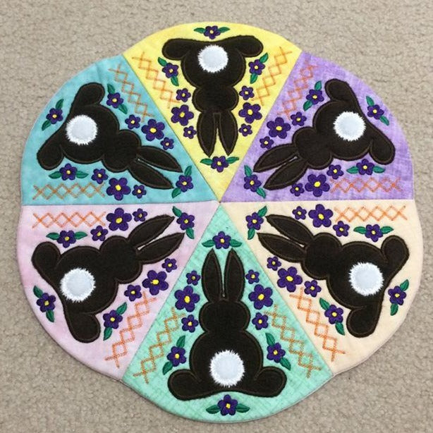 Bunny Table Centre 5x5 6x6 7x7 - Sweet Pea Australia In the hoop machine embroidery designs. in the hoop project, in the hoop embroidery designs, craft in the hoop project, diy in the hoop project, diy craft in the hoop project, in the hoop embroidery patterns, design in the hoop patterns, embroidery designs for in the hoop embroidery projects, best in the hoop machine embroidery designs perfect for all hoops and embroidery machines