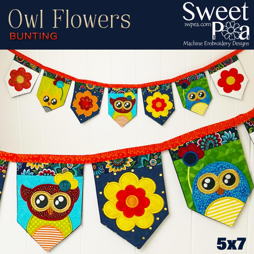 Owl Flowers Bunting 5x7 - Sweet Pea Australia In the hoop machine embroidery designs. in the hoop project, in the hoop embroidery designs, craft in the hoop project, diy in the hoop project, diy craft in the hoop project, in the hoop embroidery patterns, design in the hoop patterns, embroidery designs for in the hoop embroidery projects, best in the hoop machine embroidery designs perfect for all hoops and embroidery machines
