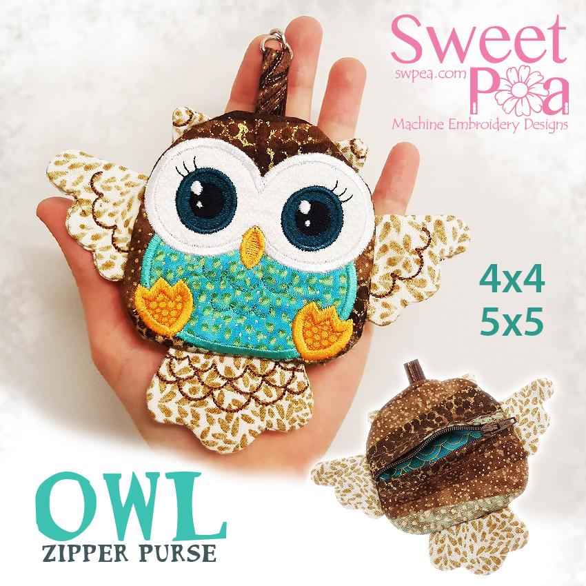 Owl Zipper Purse 4x4 5x5 - Sweet Pea Australia In the hoop machine embroidery designs. in the hoop project, in the hoop embroidery designs, craft in the hoop project, diy in the hoop project, diy craft in the hoop project, in the hoop embroidery patterns, design in the hoop patterns, embroidery designs for in the hoop embroidery projects, best in the hoop machine embroidery designs perfect for all hoops and embroidery machines