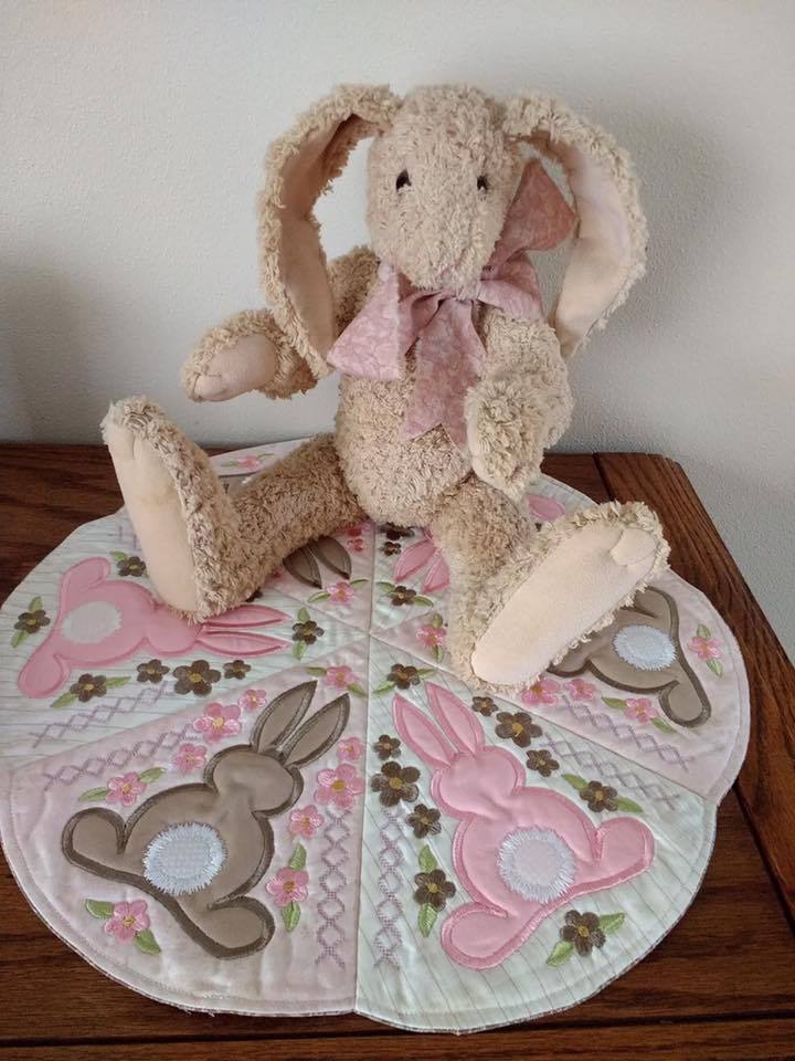 Bunny Table Centre 5x5 6x6 7x7 - Sweet Pea Australia In the hoop machine embroidery designs. in the hoop project, in the hoop embroidery designs, craft in the hoop project, diy in the hoop project, diy craft in the hoop project, in the hoop embroidery patterns, design in the hoop patterns, embroidery designs for in the hoop embroidery projects, best in the hoop machine embroidery designs perfect for all hoops and embroidery machines