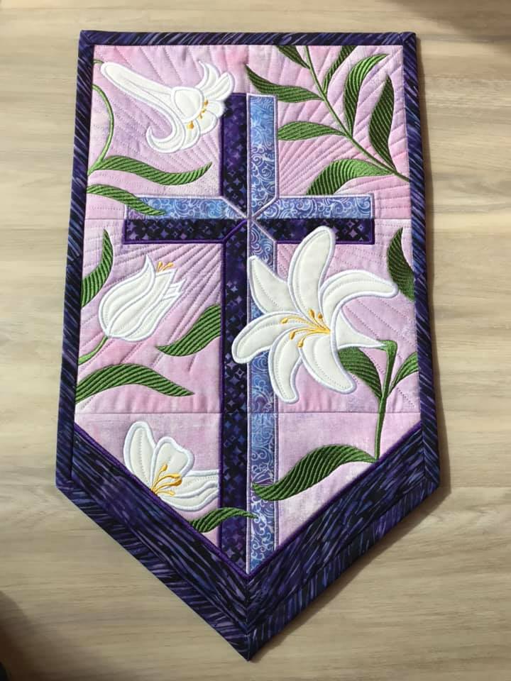 Cross and Easter Lilies Wall Hanging 5x7 6x10 7x12 - Sweet Pea Australia In the hoop machine embroidery designs. in the hoop project, in the hoop embroidery designs, craft in the hoop project, diy in the hoop project, diy craft in the hoop project, in the hoop embroidery patterns, design in the hoop patterns, embroidery designs for in the hoop embroidery projects, best in the hoop machine embroidery designs perfect for all hoops and embroidery machines