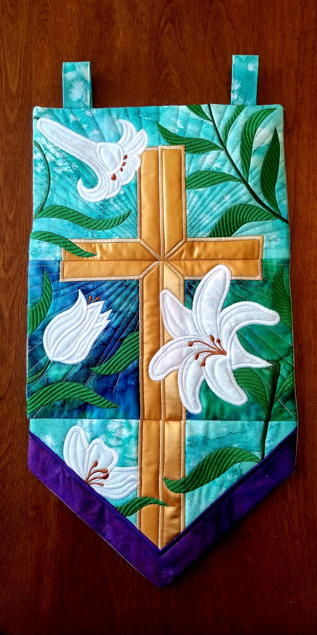 Cross and Easter Lilies Wall Hanging 5x7 6x10 7x12 - Sweet Pea Australia In the hoop machine embroidery designs. in the hoop project, in the hoop embroidery designs, craft in the hoop project, diy in the hoop project, diy craft in the hoop project, in the hoop embroidery patterns, design in the hoop patterns, embroidery designs for in the hoop embroidery projects, best in the hoop machine embroidery designs perfect for all hoops and embroidery machines