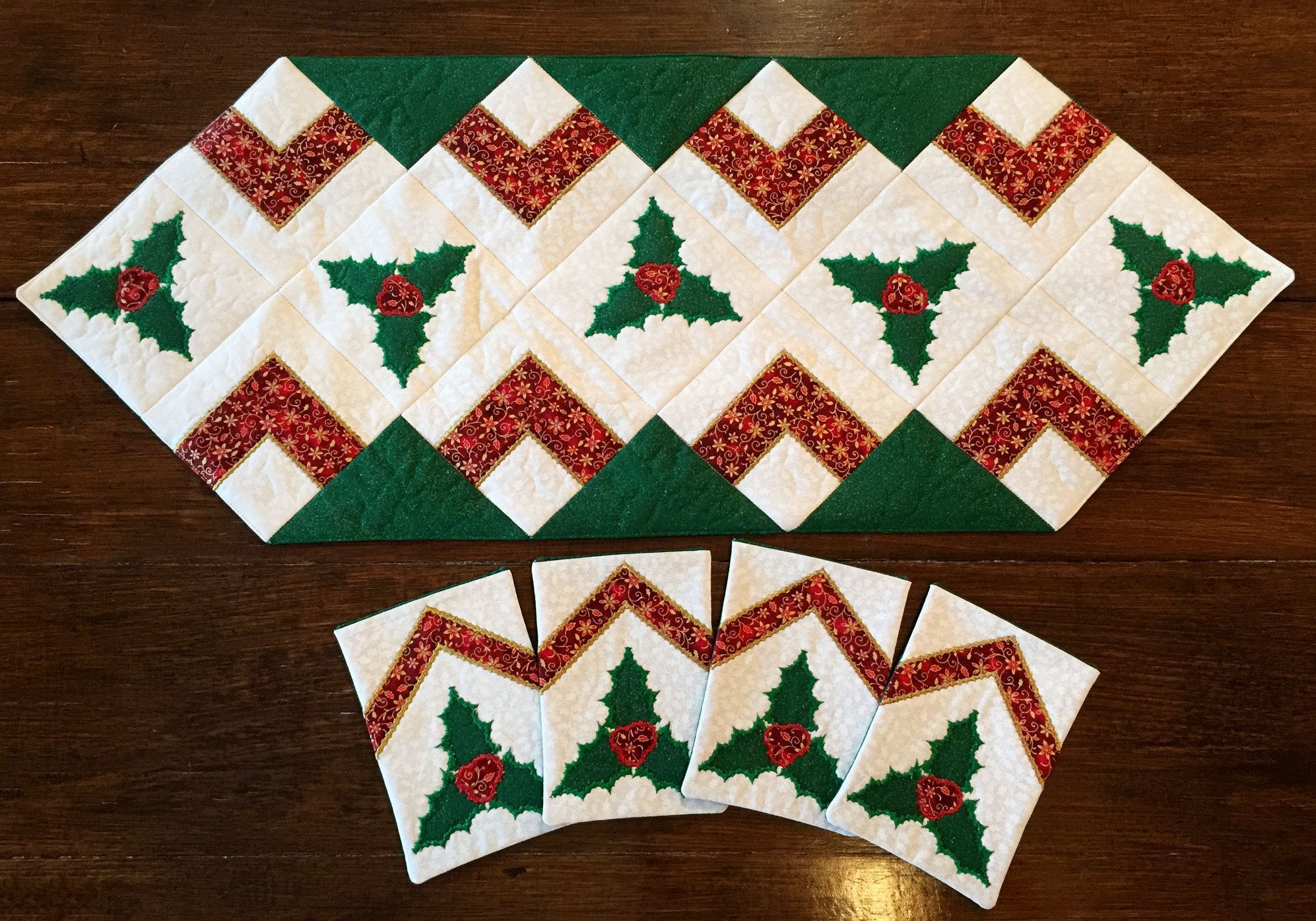 Christmas holly quilt block and table runner 4x4 5x5 6x6 hoop - Sweet Pea Australia In the hoop machine embroidery designs. in the hoop project, in the hoop embroidery designs, craft in the hoop project, diy in the hoop project, diy craft in the hoop project, in the hoop embroidery patterns, design in the hoop patterns, embroidery designs for in the hoop embroidery projects, best in the hoop machine embroidery designs perfect for all hoops and embroidery machines