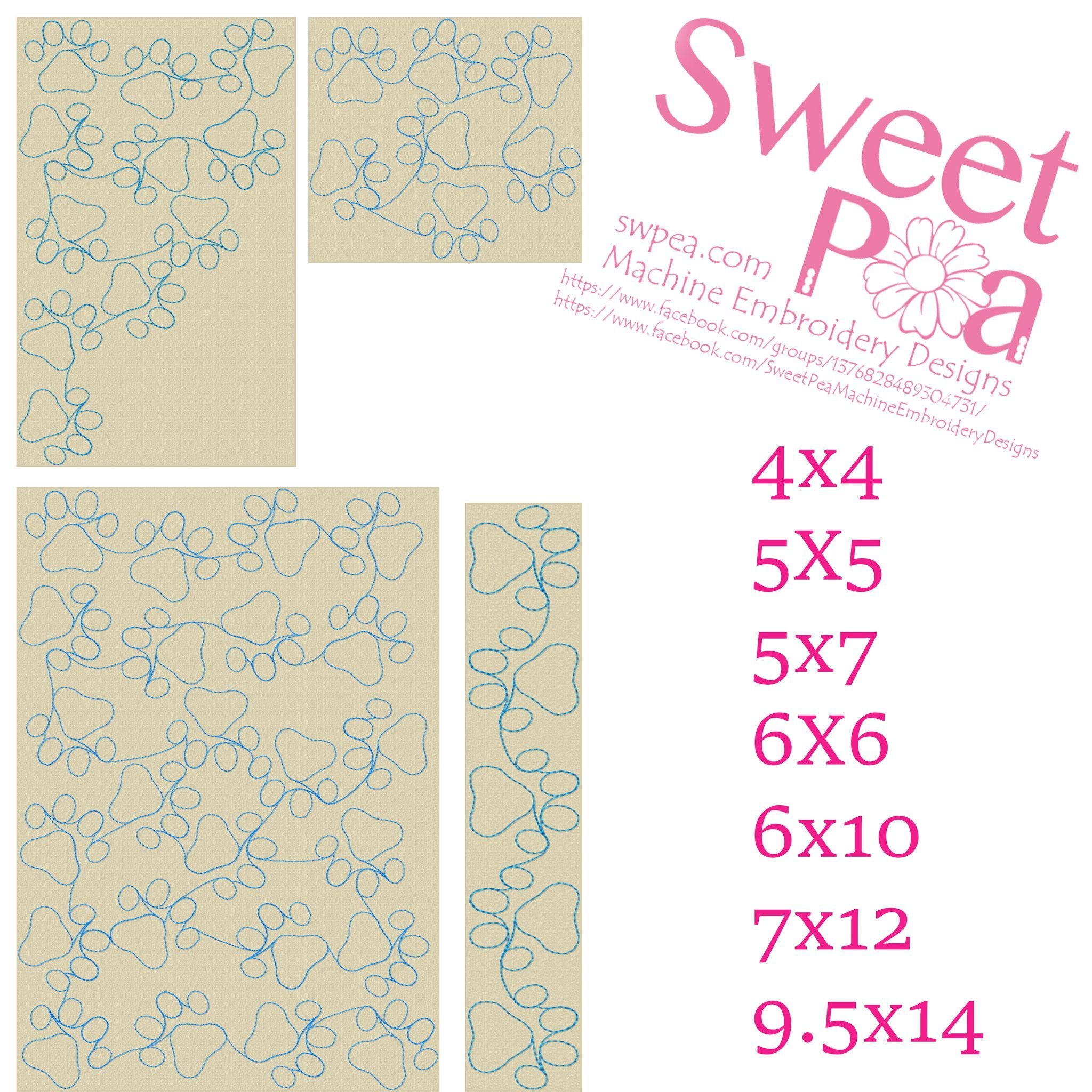 Paws Continuous Quilting 4x4 5x5 5x7 6x6 6x10 7x12 and 9.5x14 - Sweet Pea Australia In the hoop machine embroidery designs. in the hoop project, in the hoop embroidery designs, craft in the hoop project, diy in the hoop project, diy craft in the hoop project, in the hoop embroidery patterns, design in the hoop patterns, embroidery designs for in the hoop embroidery projects, best in the hoop machine embroidery designs perfect for all hoops and embroidery machines
