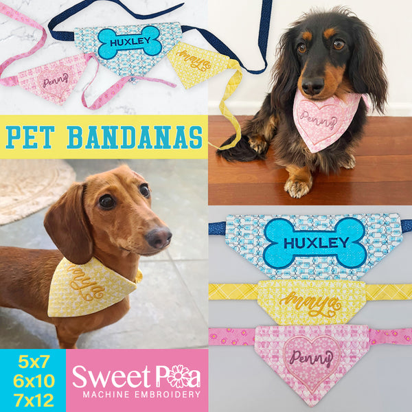 Pet Bandanas 5x7 6x10 7x12 - Sweet Pea In The Hoop Machine Embroidery Design