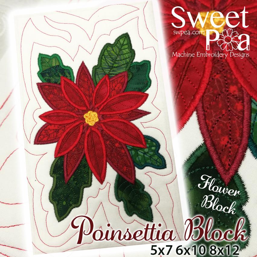 Poinsettia Flower Block Add-on 5x7 6x10 8x12 - Sweet Pea Australia In the hoop machine embroidery designs. in the hoop project, in the hoop embroidery designs, craft in the hoop project, diy in the hoop project, diy craft in the hoop project, in the hoop embroidery patterns, design in the hoop patterns, embroidery designs for in the hoop embroidery projects, best in the hoop machine embroidery designs perfect for all hoops and embroidery machines