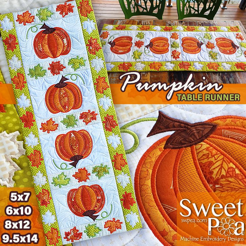Pumpkin Quilt Block and Table Runner 5x7 6x10 8x12 9.5x14 - Sweet Pea Australia In the hoop machine embroidery designs. in the hoop project, in the hoop embroidery designs, craft in the hoop project, diy in the hoop project, diy craft in the hoop project, in the hoop embroidery patterns, design in the hoop patterns, embroidery designs for in the hoop embroidery projects, best in the hoop machine embroidery designs perfect for all hoops and embroidery machines