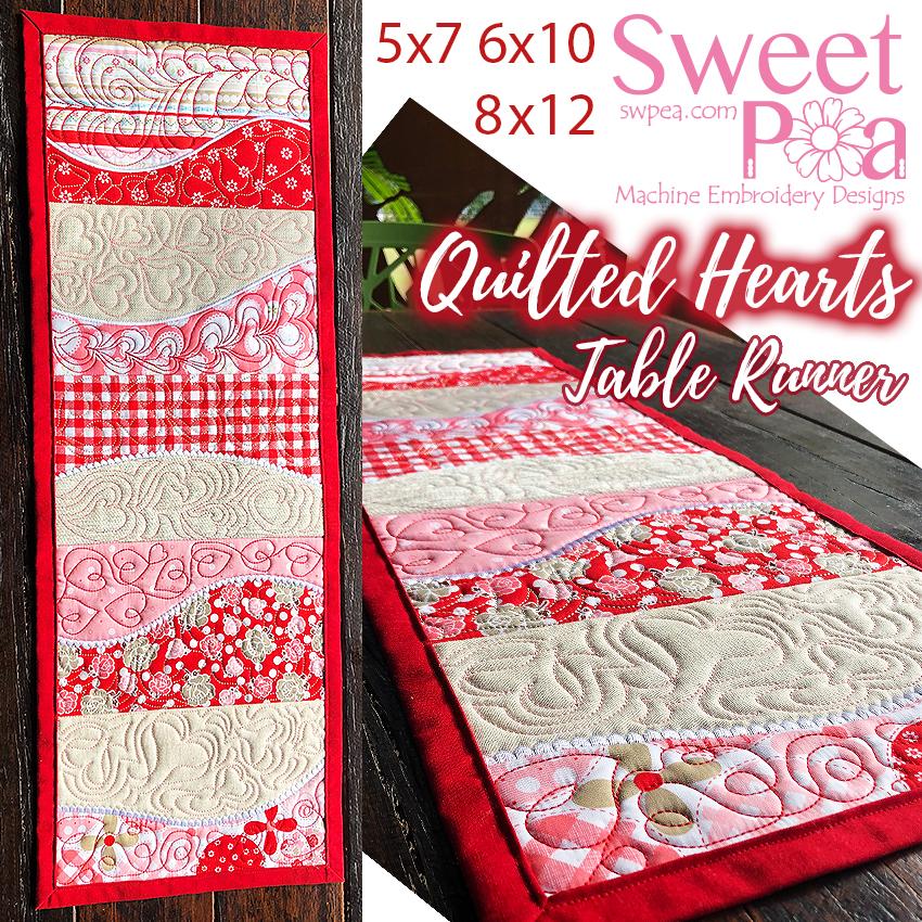 Quilted Hearts Table Runner 5x7 6x10 8x12 - Sweet Pea Australia In the hoop machine embroidery designs. in the hoop project, in the hoop embroidery designs, craft in the hoop project, diy in the hoop project, diy craft in the hoop project, in the hoop embroidery patterns, design in the hoop patterns, embroidery designs for in the hoop embroidery projects, best in the hoop machine embroidery designs perfect for all hoops and embroidery machines