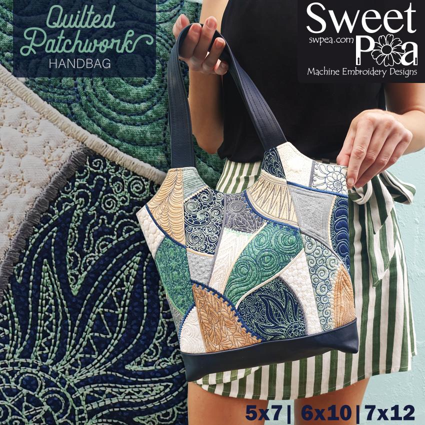 Quilted Patchwork Handbag 5x7 6x10 7x12 - Sweet Pea Australia In the hoop machine embroidery designs. in the hoop project, in the hoop embroidery designs, craft in the hoop project, diy in the hoop project, diy craft in the hoop project, in the hoop embroidery patterns, design in the hoop patterns, embroidery designs for in the hoop embroidery projects, best in the hoop machine embroidery designs perfect for all hoops and embroidery machines