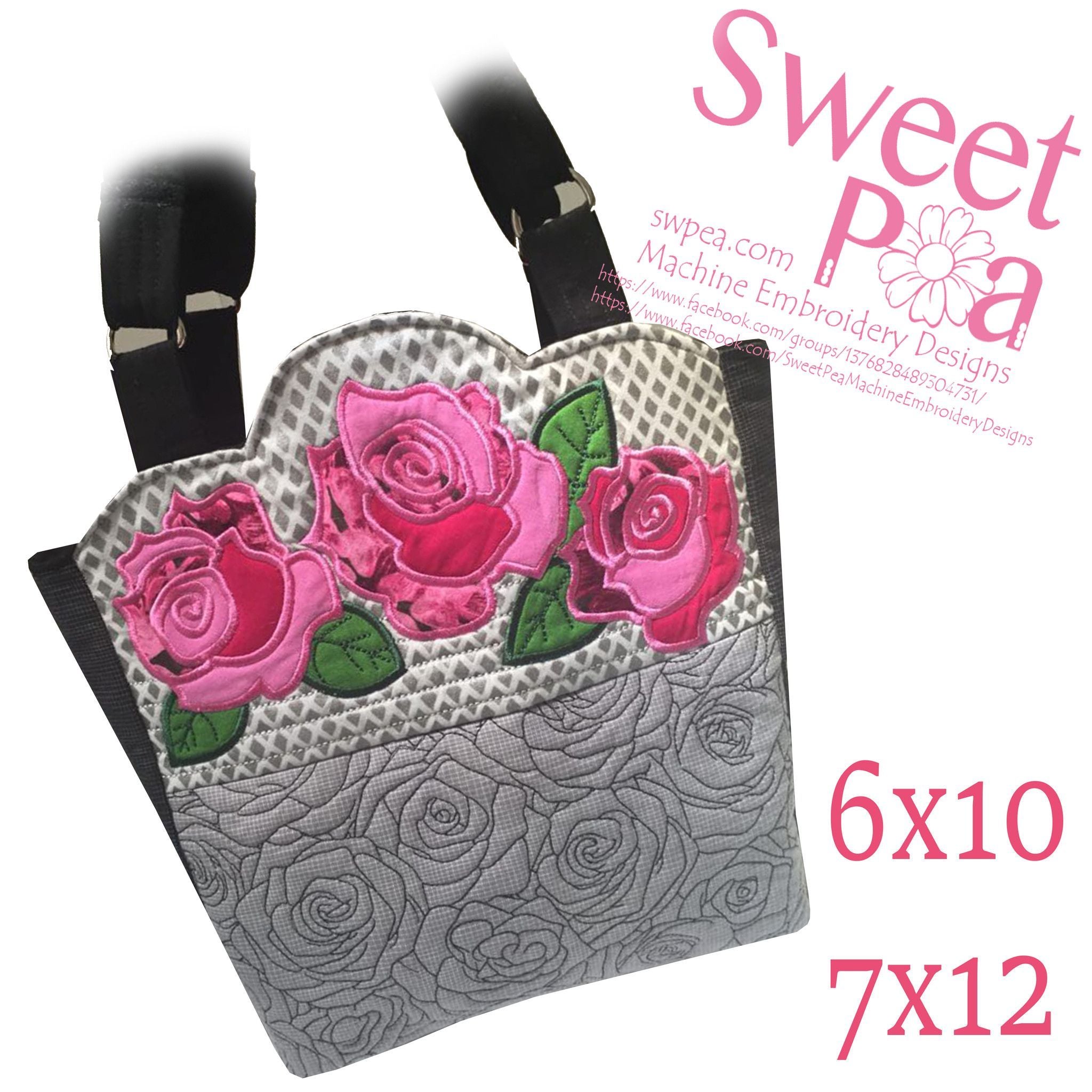 Quilted Roses Bag 6x10 7x12 - Sweet Pea Australia In the hoop machine embroidery designs. in the hoop project, in the hoop embroidery designs, craft in the hoop project, diy in the hoop project, diy craft in the hoop project, in the hoop embroidery patterns, design in the hoop patterns, embroidery designs for in the hoop embroidery projects, best in the hoop machine embroidery designs perfect for all hoops and embroidery machines