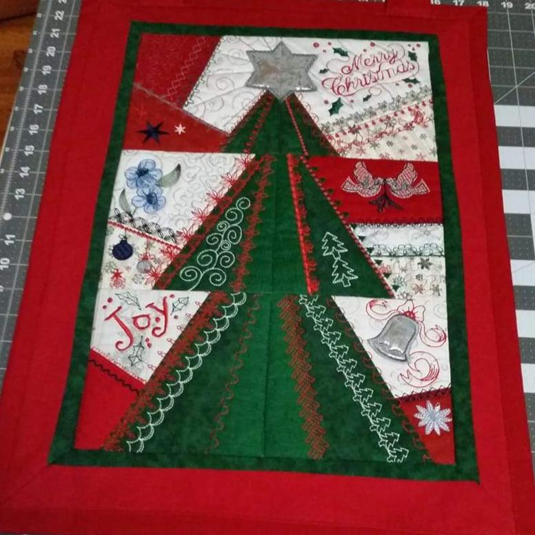 Patchwork Christmas Tree Wall Hanging / Runner 4x4 5x5 6x6 - Sweet Pea Australia In the hoop machine embroidery designs. in the hoop project, in the hoop embroidery designs, craft in the hoop project, diy in the hoop project, diy craft in the hoop project, in the hoop embroidery patterns, design in the hoop patterns, embroidery designs for in the hoop embroidery projects, best in the hoop machine embroidery designs perfect for all hoops and embroidery machines