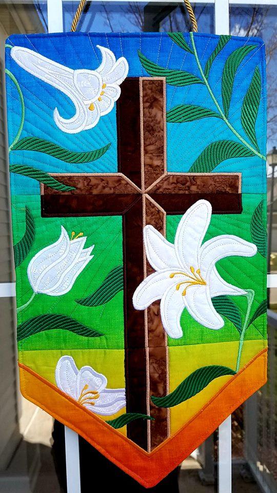 Cross and Easter Lilies Wall Hanging 5x7 6x10 7x12 - Sweet Pea Australia In the hoop machine embroidery designs. in the hoop project, in the hoop embroidery designs, craft in the hoop project, diy in the hoop project, diy craft in the hoop project, in the hoop embroidery patterns, design in the hoop patterns, embroidery designs for in the hoop embroidery projects, best in the hoop machine embroidery designs perfect for all hoops and embroidery machines