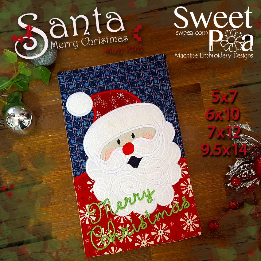 Santa Merry Christmas Mugrug 5x7 6x10 7x12 9.5x14 - Sweet Pea Australia In the hoop machine embroidery designs. in the hoop project, in the hoop embroidery designs, craft in the hoop project, diy in the hoop project, diy craft in the hoop project, in the hoop embroidery patterns, design in the hoop patterns, embroidery designs for in the hoop embroidery projects, best in the hoop machine embroidery designs perfect for all hoops and embroidery machines