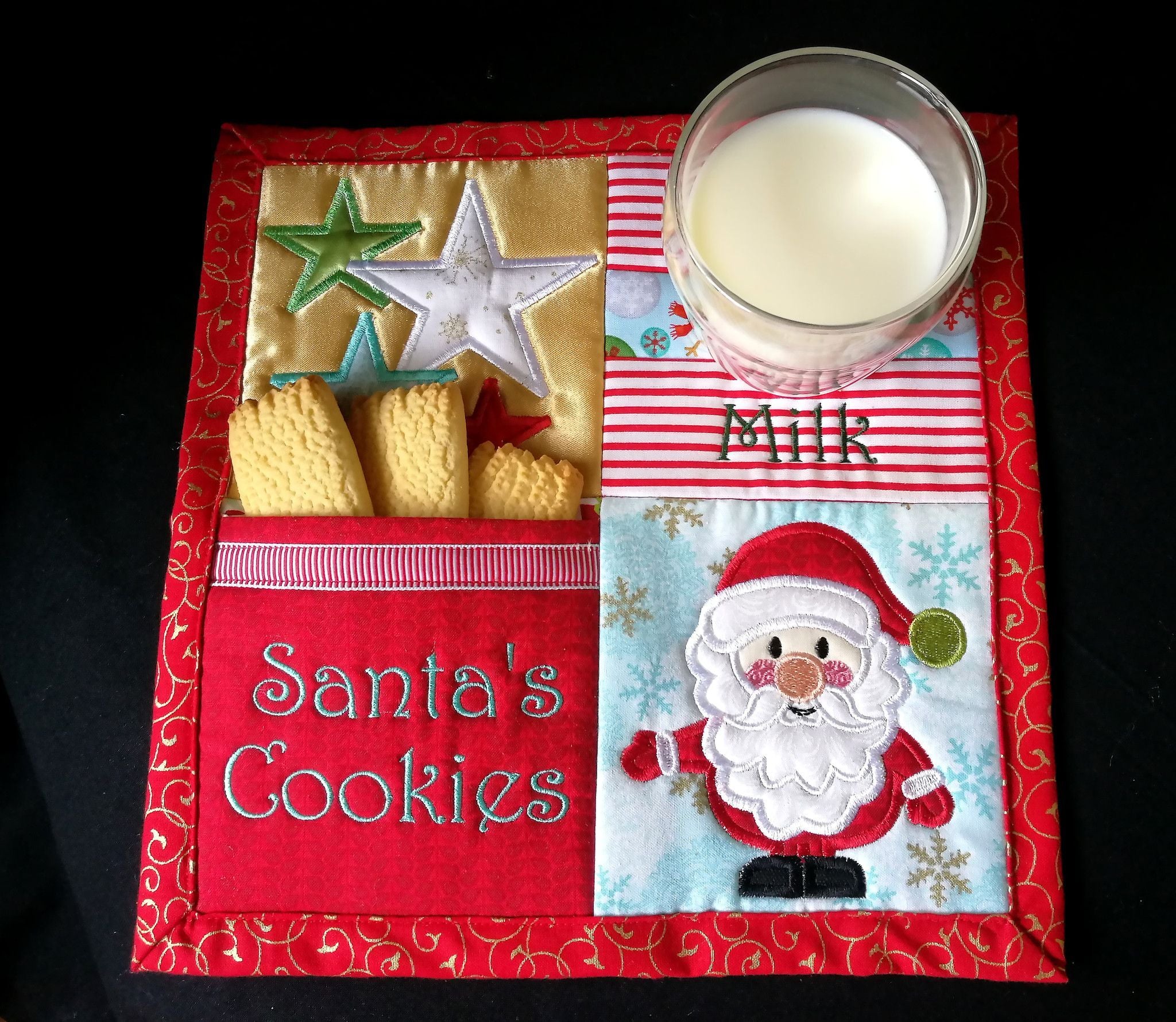 Santa's Cookies Placemat 4x4 5x5 6x6 - Sweet Pea Australia In the hoop machine embroidery designs. in the hoop project, in the hoop embroidery designs, craft in the hoop project, diy in the hoop project, diy craft in the hoop project, in the hoop embroidery patterns, design in the hoop patterns, embroidery designs for in the hoop embroidery projects, best in the hoop machine embroidery designs perfect for all hoops and embroidery machines