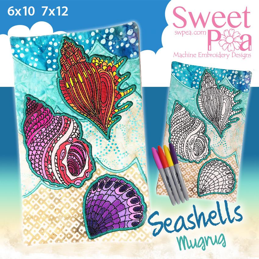 Sea Shells Colouring in Mugrug 6x10 and 7x12 - Sweet Pea Australia In the hoop machine embroidery designs. in the hoop project, in the hoop embroidery designs, craft in the hoop project, diy in the hoop project, diy craft in the hoop project, in the hoop embroidery patterns, design in the hoop patterns, embroidery designs for in the hoop embroidery projects, best in the hoop machine embroidery designs perfect for all hoops and embroidery machines