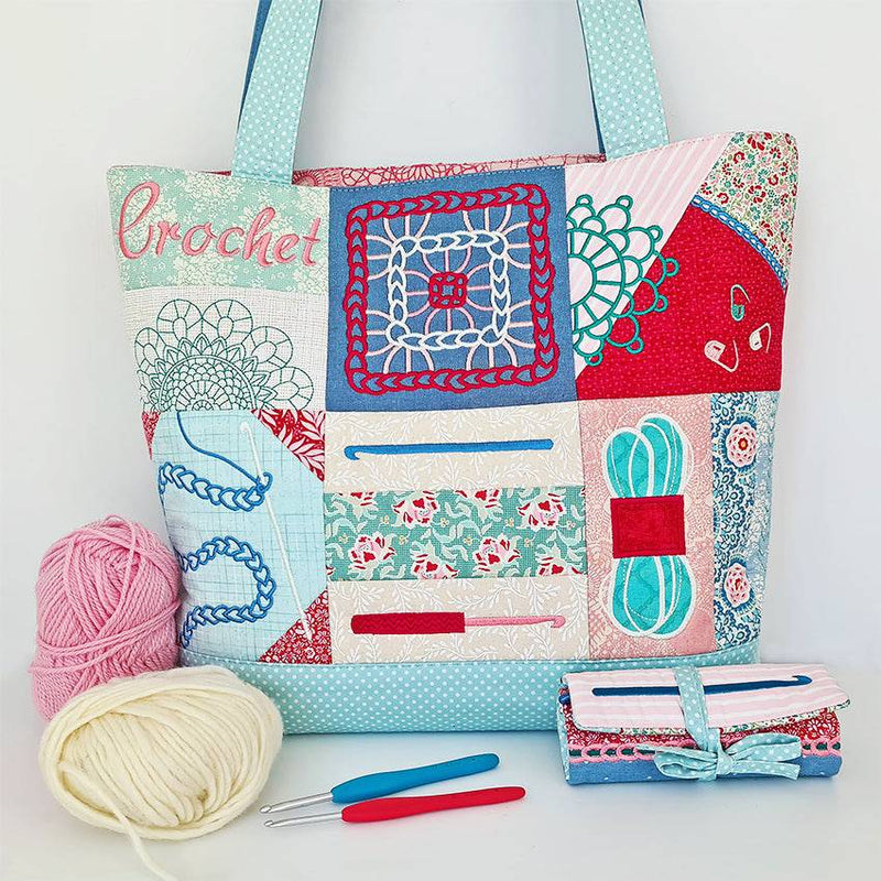 Crochet Tote Bag & Hook Wrap Set - Sweet Pea
