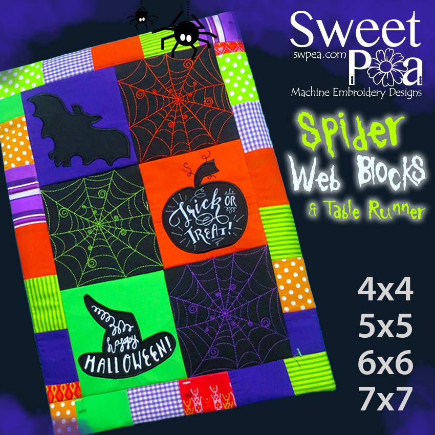 Spiders Web Quilt Blocks and Table Runner 4x4 5x5 6x6 7x7 - Sweet Pea Australia In the hoop machine embroidery designs. in the hoop project, in the hoop embroidery designs, craft in the hoop project, diy in the hoop project, diy craft in the hoop project, in the hoop embroidery patterns, design in the hoop patterns, embroidery designs for in the hoop embroidery projects, best in the hoop machine embroidery designs perfect for all hoops and embroidery machines