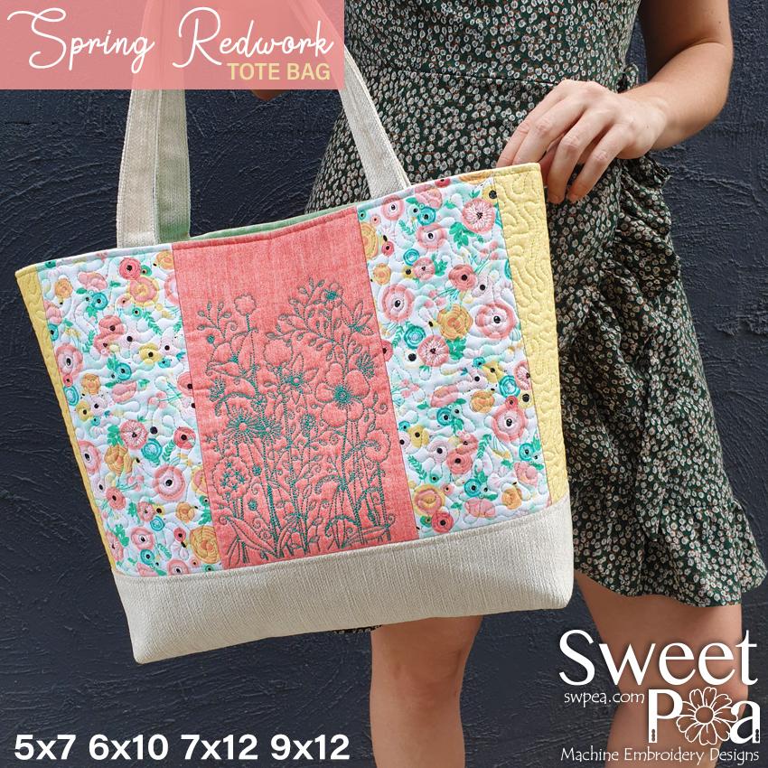 Spring Redwork Tote Bag 5x7 6x10 7x12 9x12 - Sweet Pea Australia In the hoop machine embroidery designs. in the hoop project, in the hoop embroidery designs, craft in the hoop project, diy in the hoop project, diy craft in the hoop project, in the hoop embroidery patterns, design in the hoop patterns, embroidery designs for in the hoop embroidery projects, best in the hoop machine embroidery designs perfect for all hoops and embroidery machines
