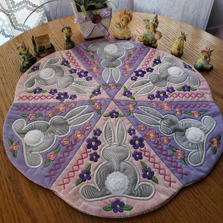 Bunny Table Centre 5x5 6x6 7x7 - Sweet Pea Australia In the hoop machine embroidery designs. in the hoop project, in the hoop embroidery designs, craft in the hoop project, diy in the hoop project, diy craft in the hoop project, in the hoop embroidery patterns, design in the hoop patterns, embroidery designs for in the hoop embroidery projects, best in the hoop machine embroidery designs perfect for all hoops and embroidery machines