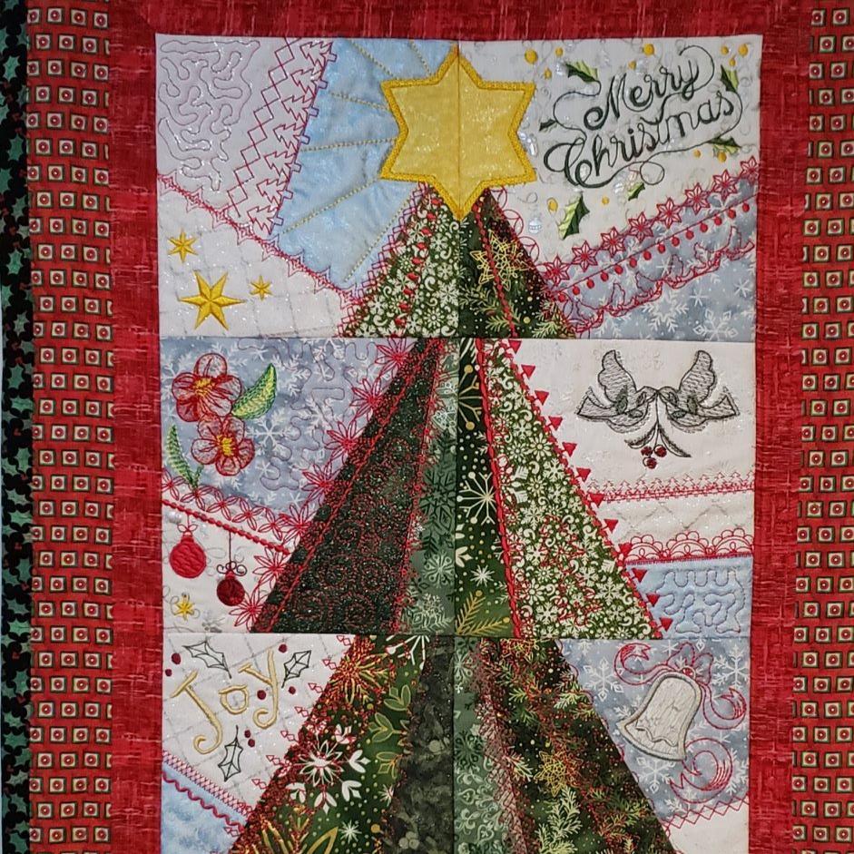 Patchwork Christmas Tree Wall Hanging / Runner 4x4 5x5 6x6 - Sweet Pea Australia In the hoop machine embroidery designs. in the hoop project, in the hoop embroidery designs, craft in the hoop project, diy in the hoop project, diy craft in the hoop project, in the hoop embroidery patterns, design in the hoop patterns, embroidery designs for in the hoop embroidery projects, best in the hoop machine embroidery designs perfect for all hoops and embroidery machines