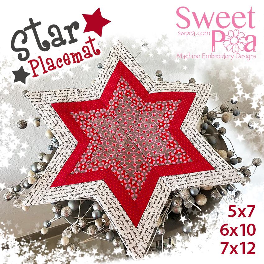 Star Placemat 5x7 6x10 7x12 - Sweet Pea Australia In the hoop machine embroidery designs. in the hoop project, in the hoop embroidery designs, craft in the hoop project, diy in the hoop project, diy craft in the hoop project, in the hoop embroidery patterns, design in the hoop patterns, embroidery designs for in the hoop embroidery projects, best in the hoop machine embroidery designs perfect for all hoops and embroidery machines