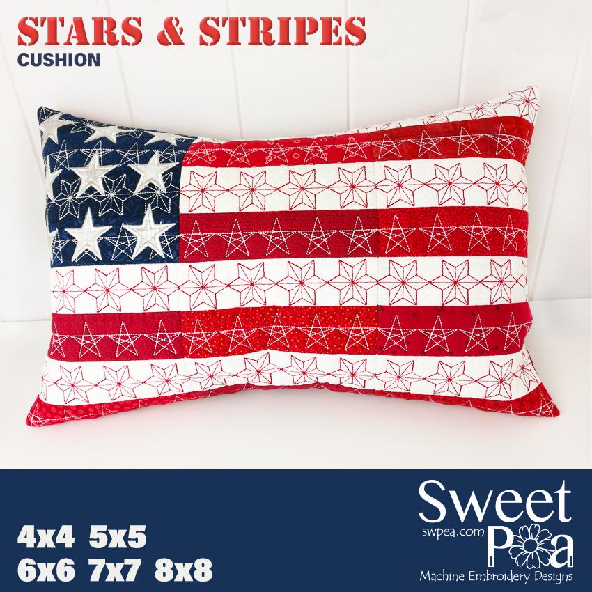 Stars and Stripes Cushion 4x4 5x5 6x6 7x7 8x8 - Sweet Pea Australia In the hoop machine embroidery designs. in the hoop project, in the hoop embroidery designs, craft in the hoop project, diy in the hoop project, diy craft in the hoop project, in the hoop embroidery patterns, design in the hoop patterns, embroidery designs for in the hoop embroidery projects, best in the hoop machine embroidery designs perfect for all hoops and embroidery machines