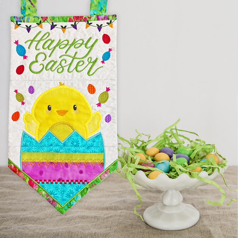 Happy Easter Flag 5x7 6x10 7x12 - Sweet Pea In The Hoop Machine Embroidery Design