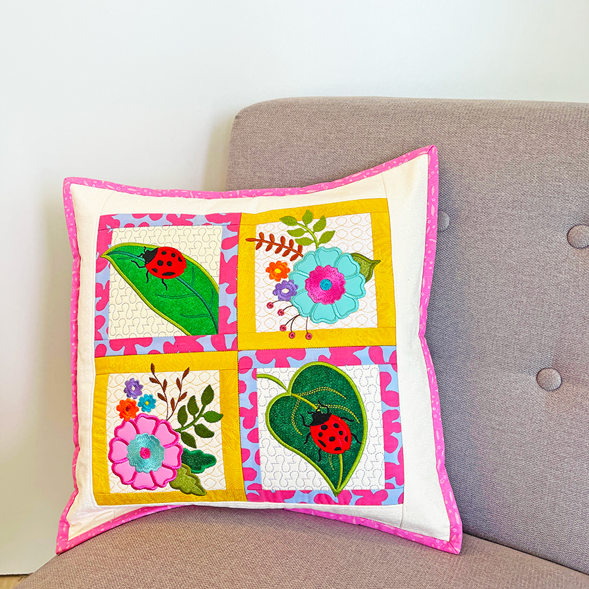 Lady Beetle Cushion 4x4 5x5 6x6 7x7 In the hoop machine embroidery designs