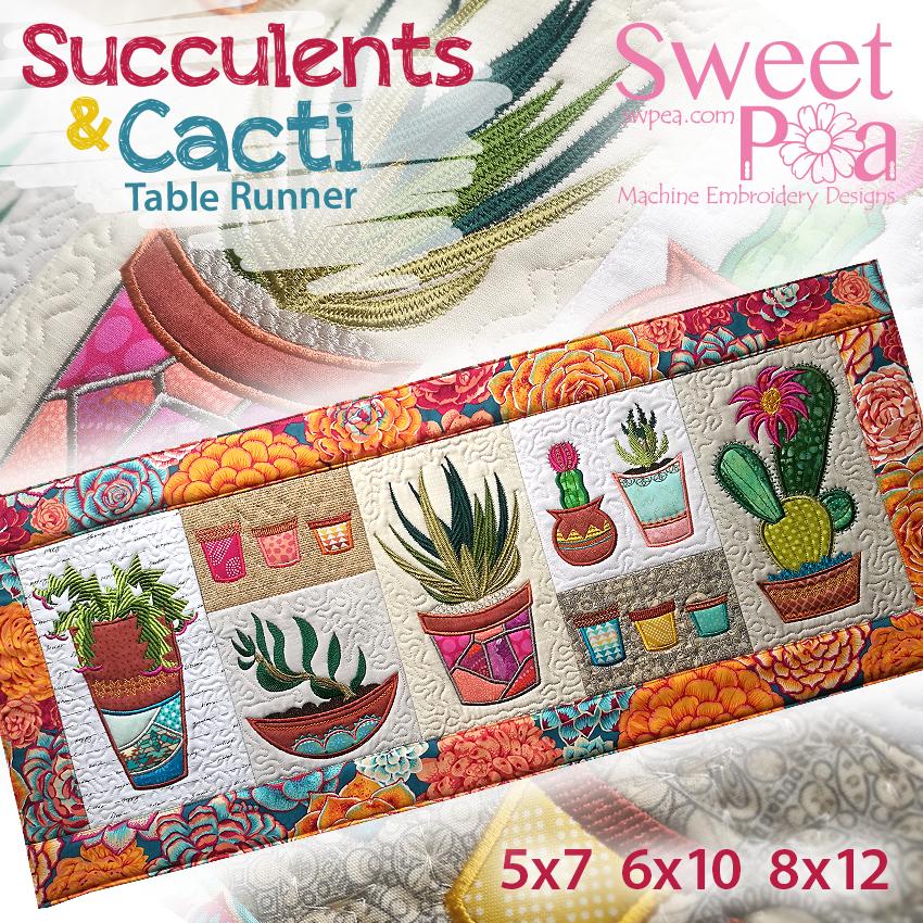 embroidery succulents and cacti Succulent and Cacti Table Runner 5x7 6x10 8x12