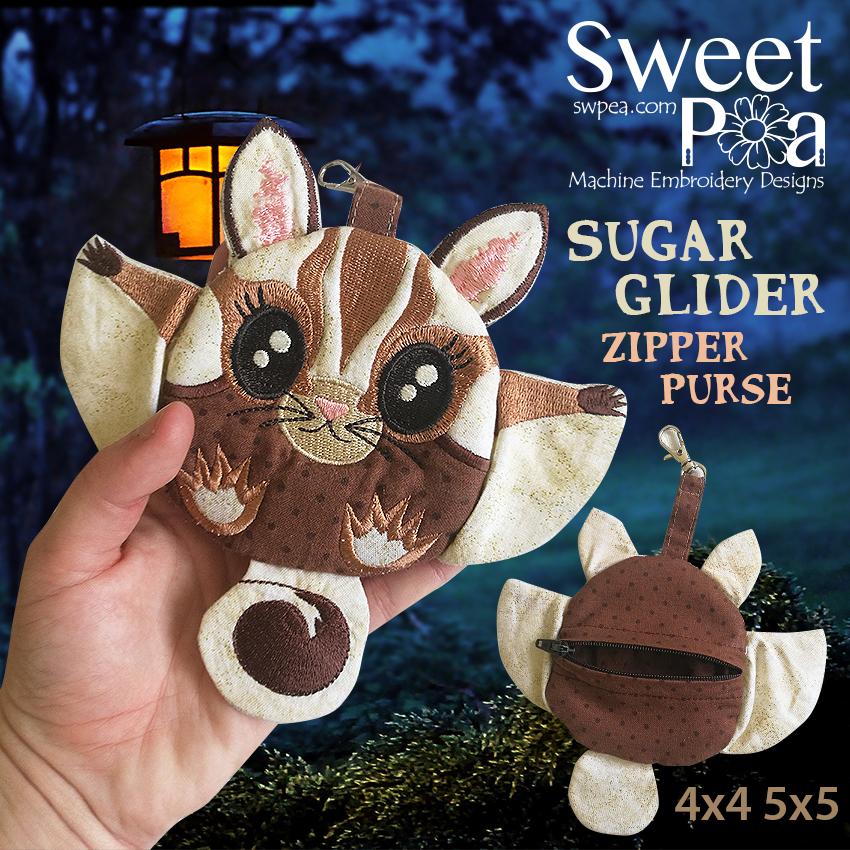 Sugar Glider Zipper Purse 4x4 5x5 - Sweet Pea Australia In the hoop machine embroidery designs. in the hoop project, in the hoop embroidery designs, craft in the hoop project, diy in the hoop project, diy craft in the hoop project, in the hoop embroidery patterns, design in the hoop patterns, embroidery designs for in the hoop embroidery projects, best in the hoop machine embroidery designs perfect for all hoops and embroidery machines