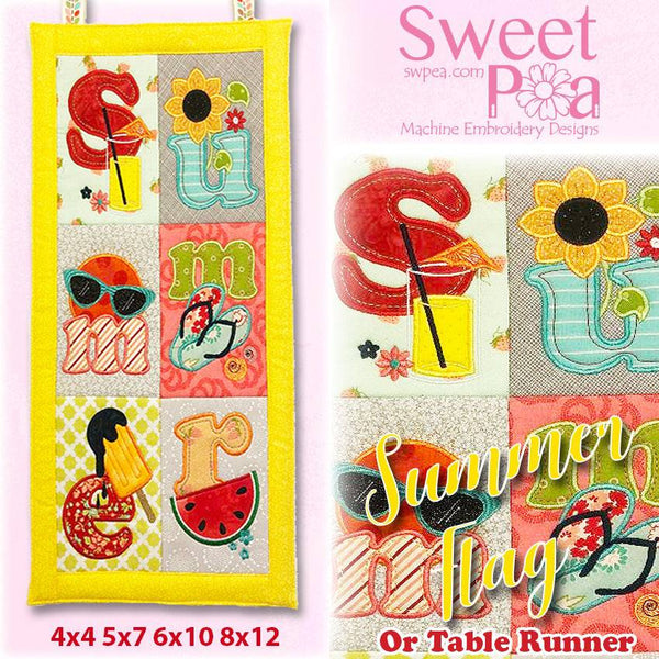 Summer Flag or Table Runner 4x4 5x7 6x10 8x12 - Sweet Pea