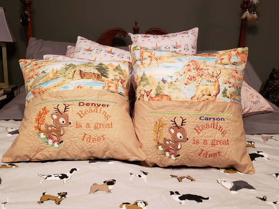 Deer Reading Pillow 5x7, 6x10 8x12 - Sweet Pea Australia In the hoop machine embroidery designs. in the hoop project, in the hoop embroidery designs, craft in the hoop project, diy in the hoop project, diy craft in the hoop project, in the hoop embroidery patterns, design in the hoop patterns, embroidery designs for in the hoop embroidery projects, best in the hoop machine embroidery designs perfect for all hoops and embroidery machines