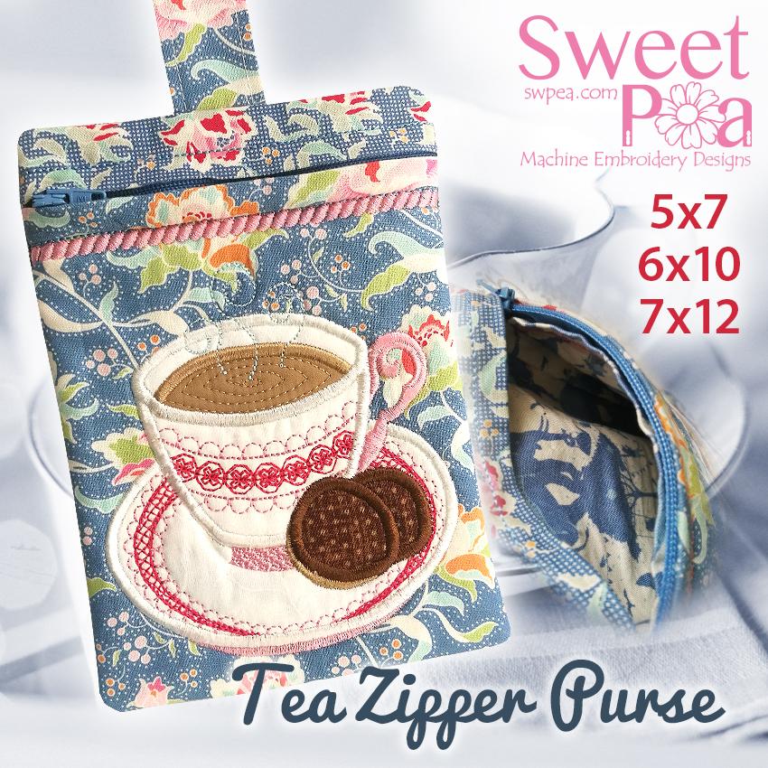 Tea Zipper Purse 5x7, 6x10 and 7x12 - Sweet Pea Australia In the hoop machine embroidery designs. in the hoop project, in the hoop embroidery designs, craft in the hoop project, diy in the hoop project, diy craft in the hoop project, in the hoop embroidery patterns, design in the hoop patterns, embroidery designs for in the hoop embroidery projects, best in the hoop machine embroidery designs perfect for all hoops and embroidery machines
