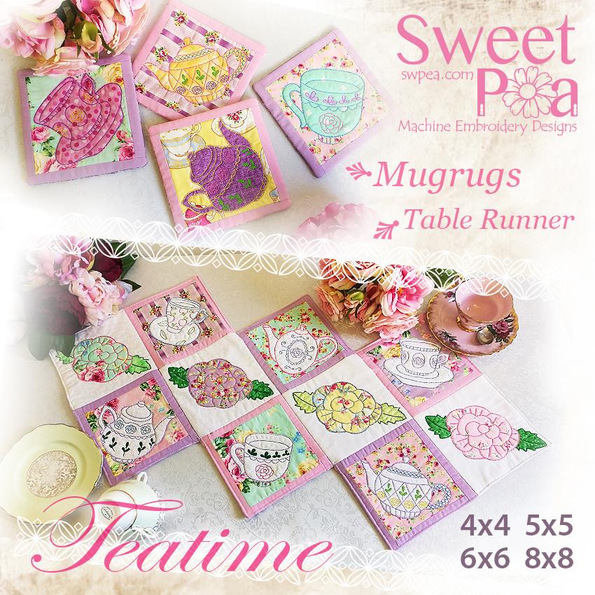 Teatime Table Runner and Mug Rugs Set 4x4 5x5 6x6 8x8 - Sweet Pea Australia In the hoop machine embroidery designs. in the hoop project, in the hoop embroidery designs, craft in the hoop project, diy in the hoop project, diy craft in the hoop project, in the hoop embroidery patterns, design in the hoop patterns, embroidery designs for in the hoop embroidery projects, best in the hoop machine embroidery designs perfect for all hoops and embroidery machines