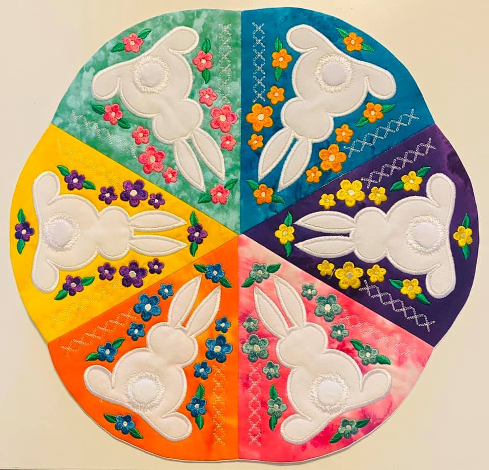 Bunny Table Centre 5x5 6x6 7x7 - Sweet Pea Australia In the hoop machine embroidery designs. in the hoop project, in the hoop embroidery designs, craft in the hoop project, diy in the hoop project, diy craft in the hoop project, in the hoop embroidery patterns, design in the hoop patterns, embroidery designs for in the hoop embroidery projects, best in the hoop machine embroidery designs perfect for all hoops and embroidery machines