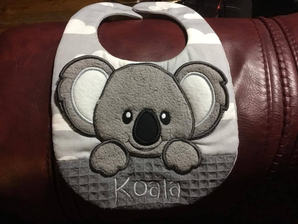 Koala Bib 7x12 and 9.5x14 - Sweet Pea Australia In the hoop machine embroidery designs. in the hoop project, in the hoop embroidery designs, craft in the hoop project, diy in the hoop project, diy craft in the hoop project, in the hoop embroidery patterns, design in the hoop patterns, embroidery designs for in the hoop embroidery projects, best in the hoop machine embroidery designs perfect for all hoops and embroidery machines