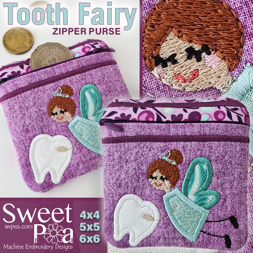 ITH Machine Embroidery Design - Tooth Fairy Zipper Purse