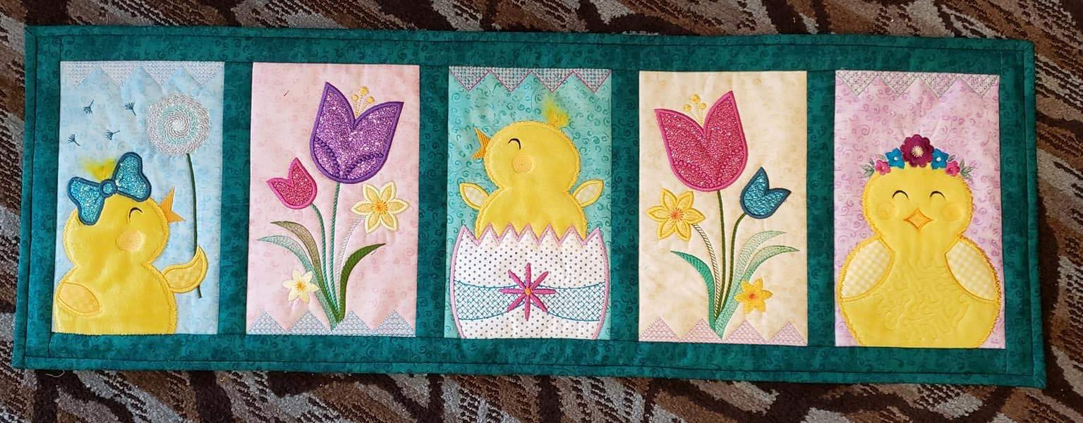 Spring Chickens Table Runner 5x7 6x10 8x12 - Sweet Pea Australia In the hoop machine embroidery designs. in the hoop project, in the hoop embroidery designs, craft in the hoop project, diy in the hoop project, diy craft in the hoop project, in the hoop embroidery patterns, design in the hoop patterns, embroidery designs for in the hoop embroidery projects, best in the hoop machine embroidery designs perfect for all hoops and embroidery machines