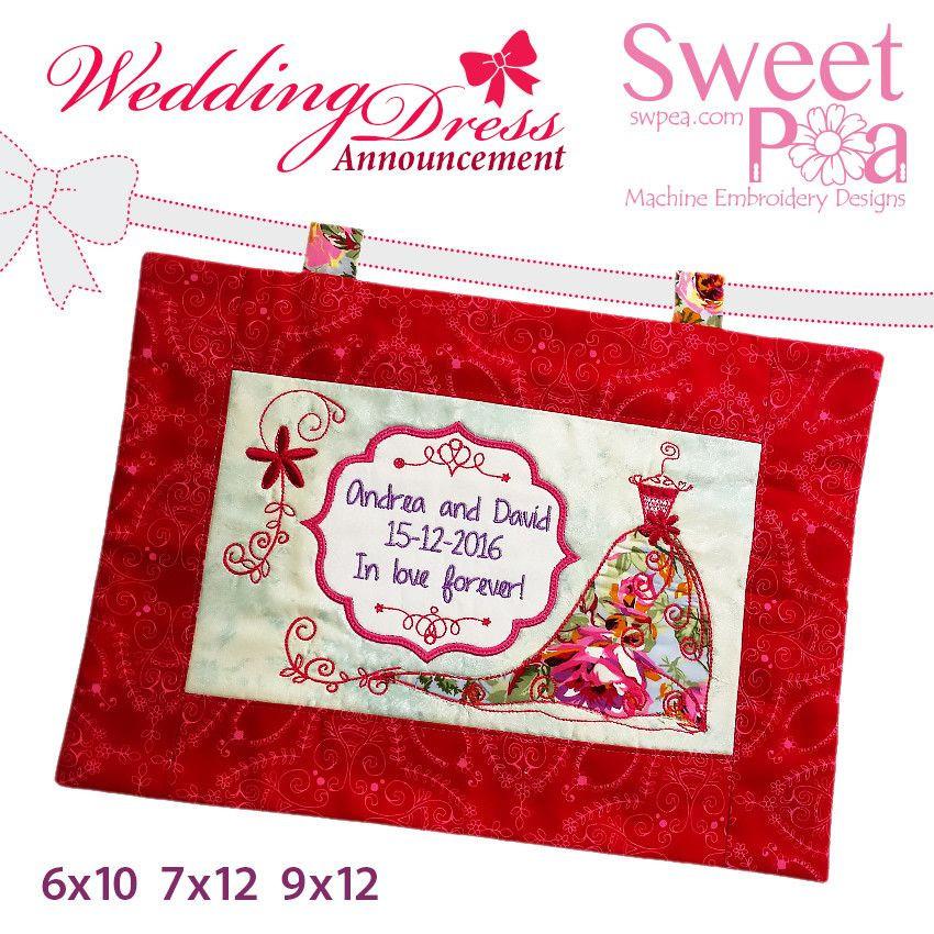 Wedding dress wedding announcement 6x10 7x12 9x12 in the hoop machine embroidery designs - Sweet Pea Australia In the hoop machine embroidery designs. in the hoop project, in the hoop embroidery designs, craft in the hoop project, diy in the hoop project, diy craft in the hoop project, in the hoop embroidery patterns, design in the hoop patterns, embroidery designs for in the hoop embroidery projects, best in the hoop machine embroidery designs perfect for all hoops and embroidery machines