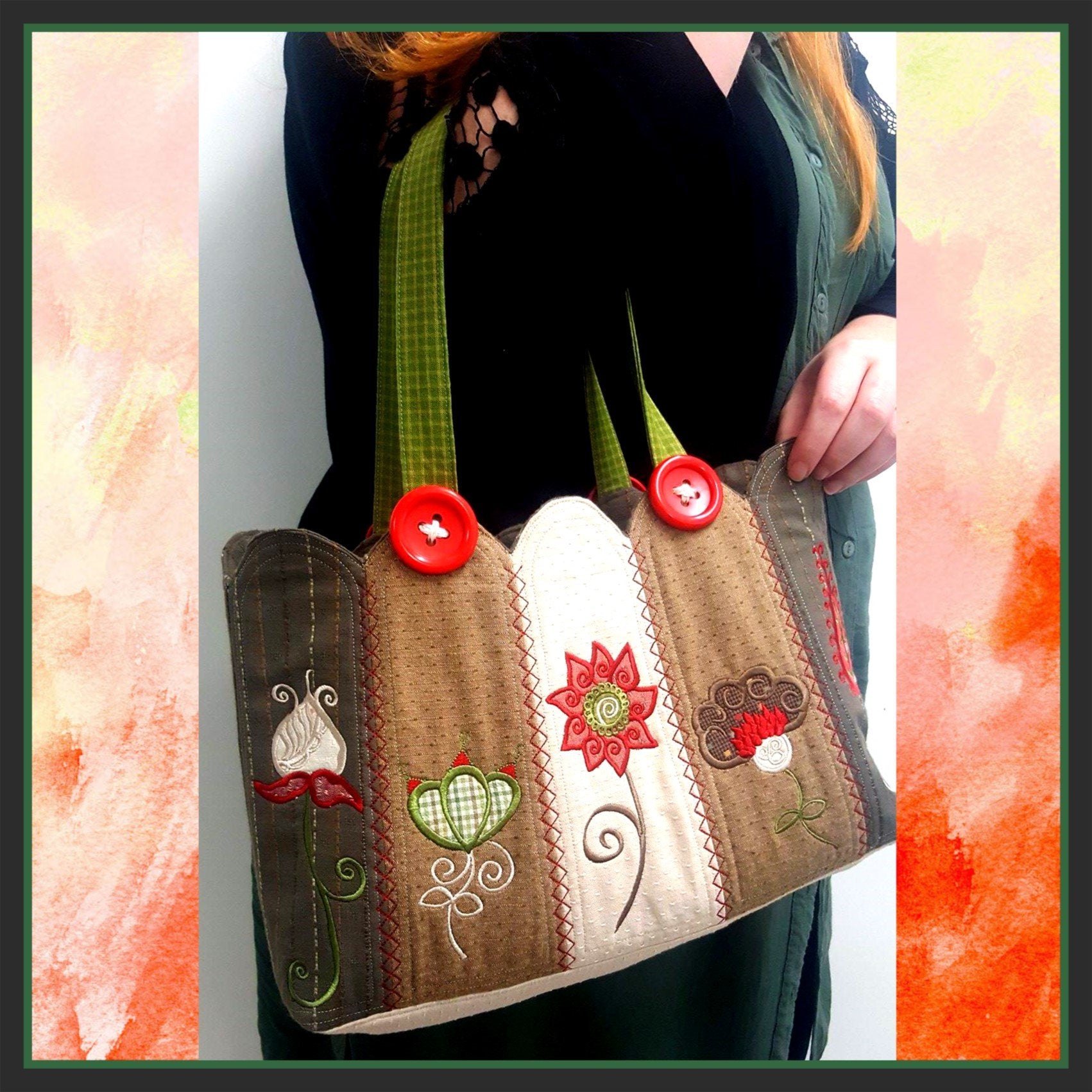 Shapely Floral Bag 6x10 7x12 - Sweet Pea Australia In the hoop machine embroidery designs. in the hoop project, in the hoop embroidery designs, craft in the hoop project, diy in the hoop project, diy craft in the hoop project, in the hoop embroidery patterns, design in the hoop patterns, embroidery designs for in the hoop embroidery projects, best in the hoop machine embroidery designs perfect for all hoops and embroidery machines