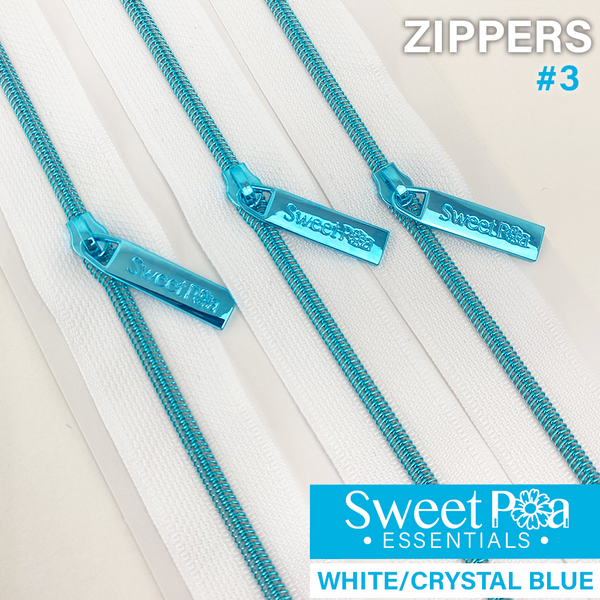 Sweet Pea #3 Zippers - WHITE/CRYSTAL BLUE | Sweet Pea.