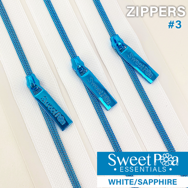 Sweet Pea #3 Zippers - WHITE/SAPPHIRE | Sweet Pea.
