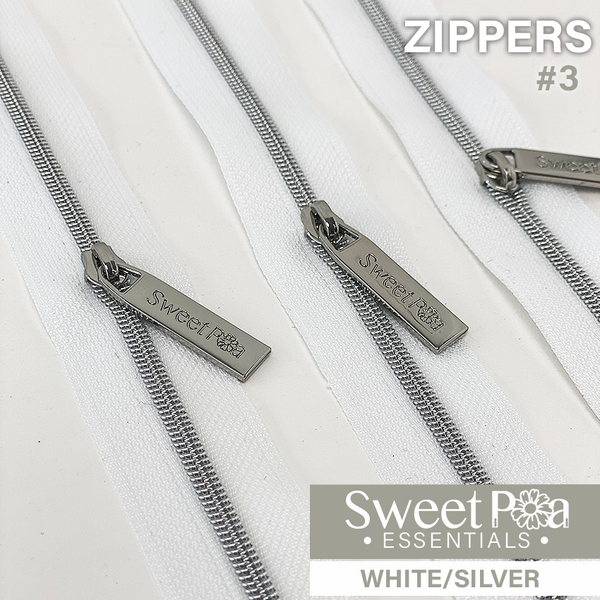 Sweet Pea #3 Zippers - WHITE/SILVER | Sweet Pea.