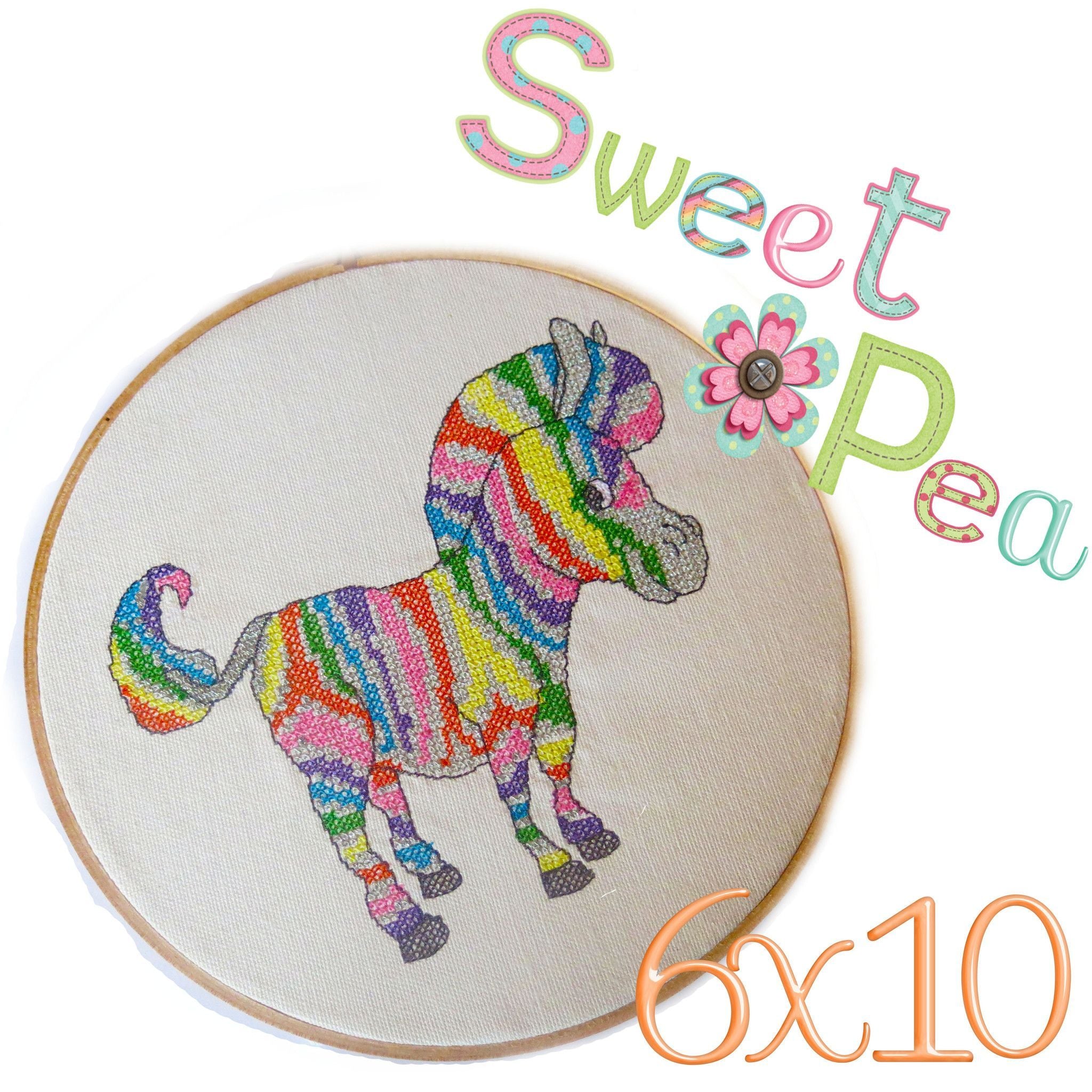 Zebra rainbow cross stitch in the 6x10 hoop - Sweet Pea Australia In the hoop machine embroidery designs. in the hoop project, in the hoop embroidery designs, craft in the hoop project, diy in the hoop project, diy craft in the hoop project, in the hoop embroidery patterns, design in the hoop patterns, embroidery designs for in the hoop embroidery projects, best in the hoop machine embroidery designs perfect for all hoops and embroidery machines